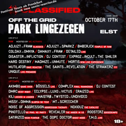 Bus zu Classified - Off the Grid - Bouncy Uptempo und Raw Style ! 2 2026-10-classified-outdoor-uptempo-raw-line-up-flyer