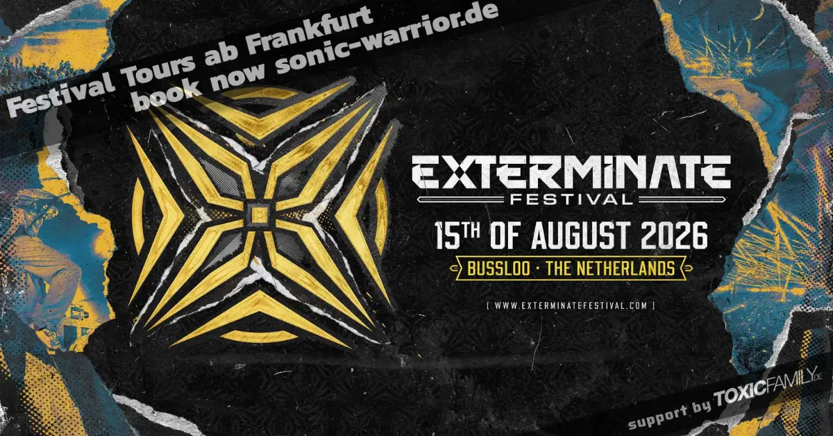 Bus zum Exterminate Festival (Early Hardcore) inkl. Ticket ab Frankfurt, Gießen und Köln 1 2026-08-exterminate-festival-bussloo-banner